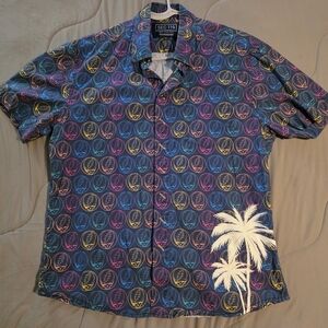 Men's Blue and Pink Graphic Button Down Shirt